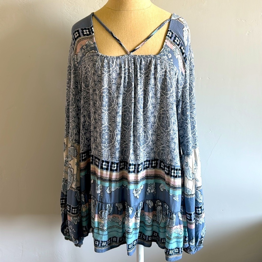 Knox Rose Prairie Peasant Blouse Womens XL Paisley Pirate sleeve Bohemian - Picture 2 of 9